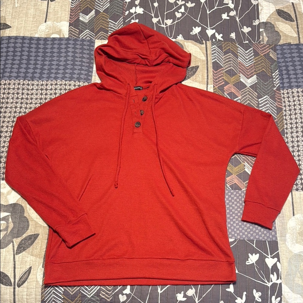 Red Orange Hooded Sweatshirt with Relaxed Fit and Soft Texture